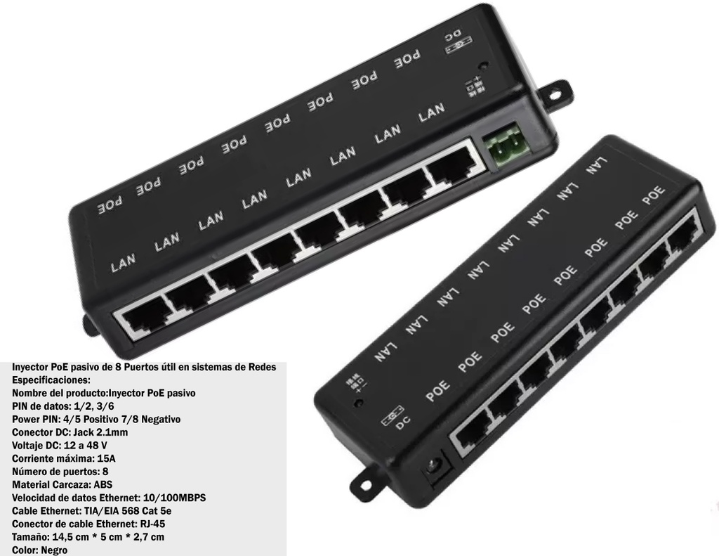 POE INYECTOR 8 PUERTOS BASE 1000 1.25G