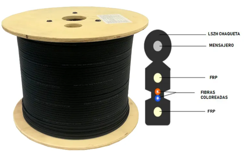 [988B] FIBRA DROP 1 HILO 1 KM MENSAJERO ACERO CARRETE MADERA